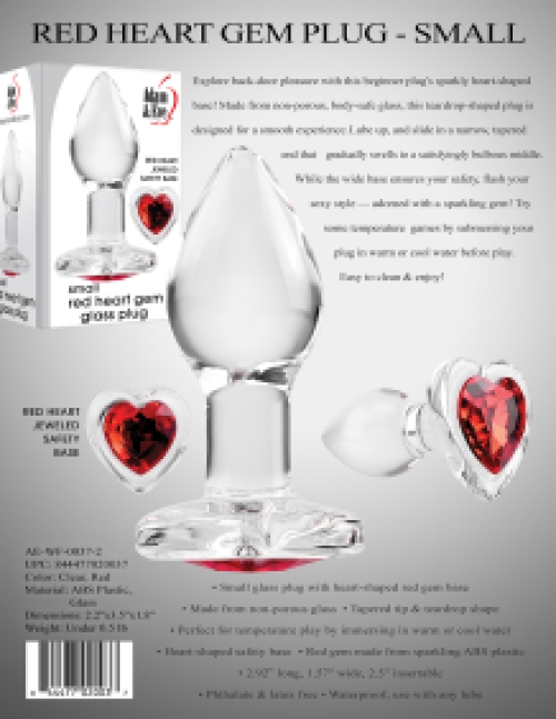 RED HEART GEM GLASS PLUG - SMALL